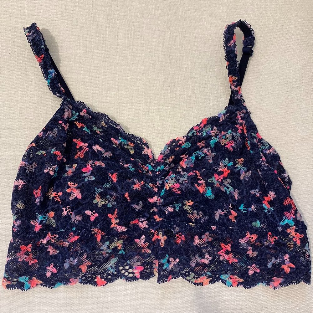 Victoria's Secret Pink - Blue Floral Lace Bralette - Size Large